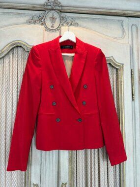 Zara Woman Vibrant Red Double-Breasted Blazer Size XS